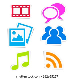 Web and Internet stickers with social media colorful icons on white background. EPS10 vector illustration.