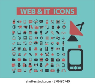 web, internet technology, communication icons, signs, illustrations set, vector