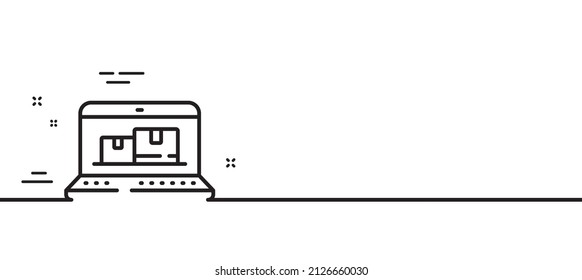 Web inventory line icon. Wholesale computer sign. Warehouse system symbol. Minimal line illustration background. Web inventory line icon pattern banner. White web template concept. Vector