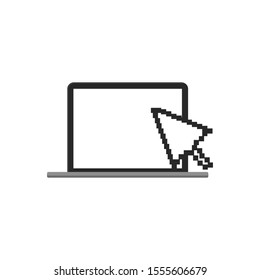 Web isolated illustration with flat laptop cursor arrow on white background.