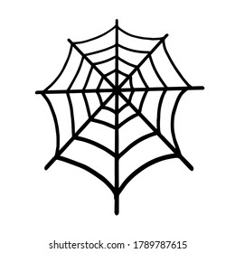 Web isolated on a white background. Web for Halloween, a scary, ghostly, spooky element for design on Halloween. Vector illustration in Doodle style