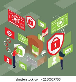 Web isometric online safety. Vector illustration