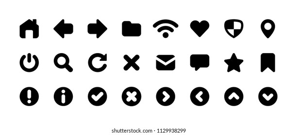 Web iu design icons set. Simple flat web navigation signs.