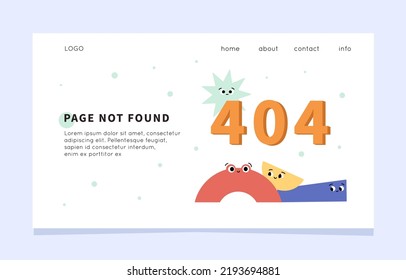 Web landing page with 404 not found error. Concept of web page connection error. Landing page design with geometric shape characters. Page not found business company template. Flat vector illustration
