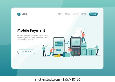 web landing page banner design for mobile payment and online shopping concept