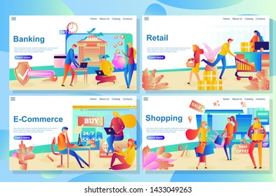Web landing page design template for Internet Banking and financial institutions. Vector illustration flat concepts decorated people character concepts for website