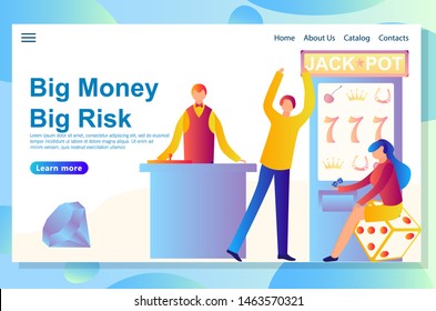 Web landing page design template for casino theme. Shows all key features starting from big victory to big risk, online and mobile casino.