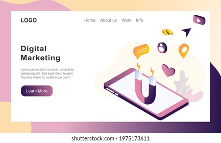Web landing page design template for online shopping, digital marketing, ecommerce, social media marketing, business, ads. Modern vector illustration concept for website and mobile website development