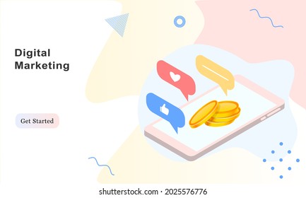 Web landing page design template for digital marketing, ecommerce, social media marketing, email marketing, business, ads. Modern vector illustration concept for website and mobile website development