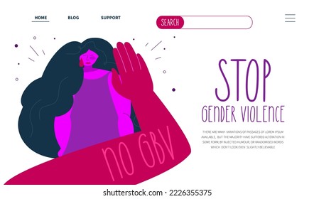 Web landing  page with man torments and beats woman and phrase NO GBV. The vector illustration STOP gender violence in hand drawn art style.