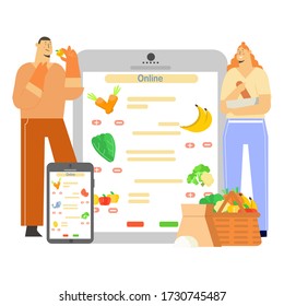 web landing page for online shop. Fruit and vegetable delivery company delivery illustration for food options.