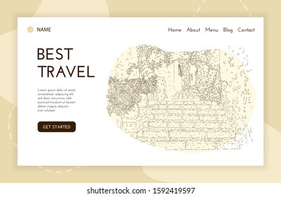 Web landing page template. City sketching. Line art silhouette. Travel banner. Tourism concept. France, Saint-Paul-de-Vence. Sketch style vector illustration.