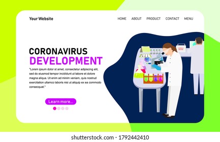 Web landing page template with a doctor who is working in the laboratory. Vaccination awareness and healthcare service.