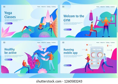 Web Landing Page Template For Physical Training And Sports Activities Banner Design. Flat Vector Icon. Fitness And GYM People. Vector Illustration For The Website