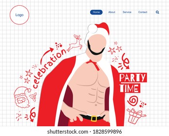 Plantilla de página Web Landing para vacaciones de invierno con santa sexy. diseño de página de inicio de Navidad