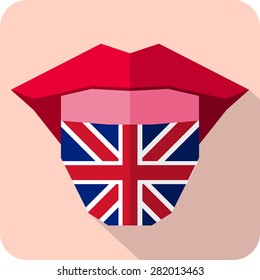 Web language icon. Flat design, long shadow