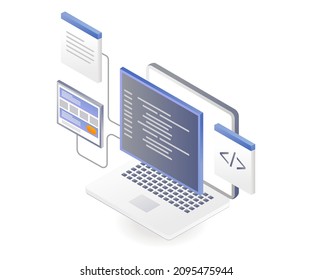 Web layout programming language in isometric illustration