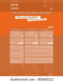 Web layout template for business or non-profit organization, orange theme