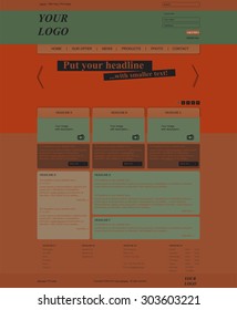 Web layout template for business or non-profit organization, olive green, dark orange theme