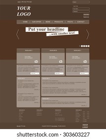 Web layout template for business or non-profit organization, brown theme