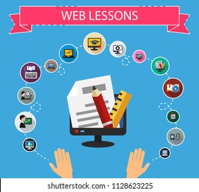 Web lessons flat icons concept. Vector illustration. Element template for design.