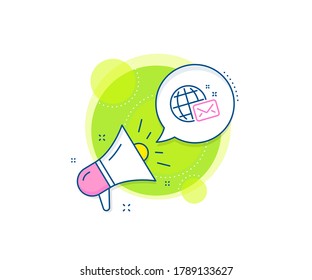 Web letter sign. Megaphone promotion complex icon. World mail line icon. Send message symbol. Business marketing banner. World mail sign. Vector