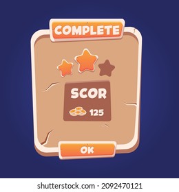 Web Level complete menu pop up with stars score and buttons ui premium vector Premium Vector
