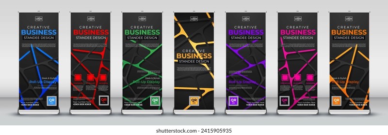 web line corporate business conference roll up banner designs for x stand with eye catchy blue, red, green, yellow, purple, pink and orange for presentations, events, sales, promotions, weddings