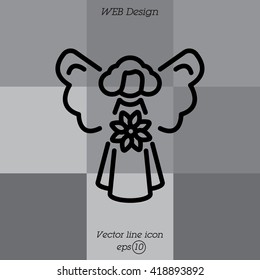 Web line icon. Angel with flower