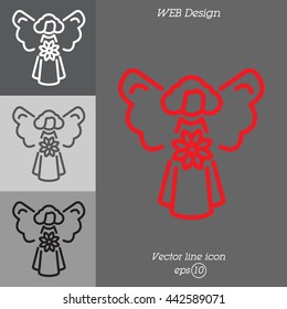 Web line icon. Angel with flower
