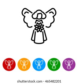 Web line icon. Angel with flower