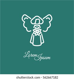 Web line icon. Angel with flower