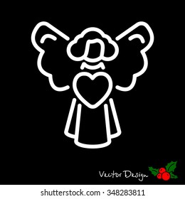 Web line icon. Angel with heart, Valentine's Day.