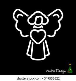 Web line icon. Angel with heart, Valentine's Day.