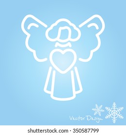 Web line icon. Angel with heart, Valentine's Day.