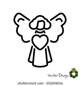 Web line icon. Angel with heart, Valentine's Day.