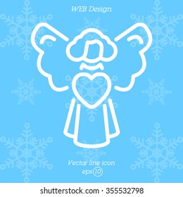 Web line icon. Angel with heart, Valentine's Day.