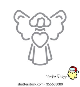 Web line icon. Angel with heart, Valentine's Day.