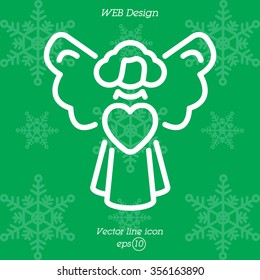 Web line icon. Angel with heart, Valentine's Day.