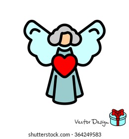Web line icon. Angel with heart, Valentine's Day.