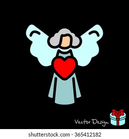 Web line icon. Angel with heart, Valentine's Day.