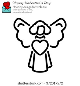 Web line icon. Angel with heart, Valentine's Day.