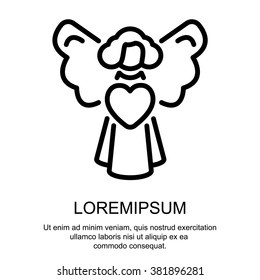 Web line icon. Angel with heart, Valentine's Day.