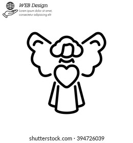 Web line icon. Angel with heart, Valentine's Day.