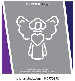 Web line icon. Angel with heart, Valentine's Day.