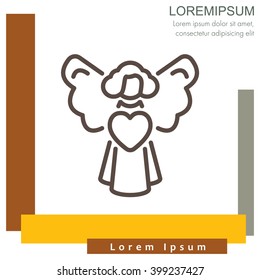 Web line icon. Angel with heart, Valentine's Day.