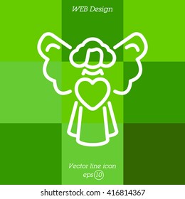 Web line icon. Angel with heart, Valentine's Day.