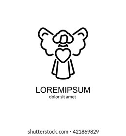 Web line icon. Angel with heart, Valentine's Day.