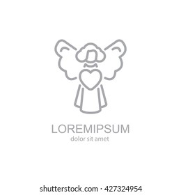 Web line icon. Angel with heart, Valentine's Day.
