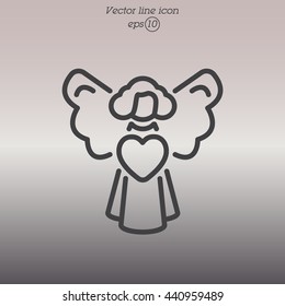 Web line icon. Angel with heart, Valentine's Day.